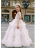 White Tulle Ruffled Fairytale Flower Girl Dress